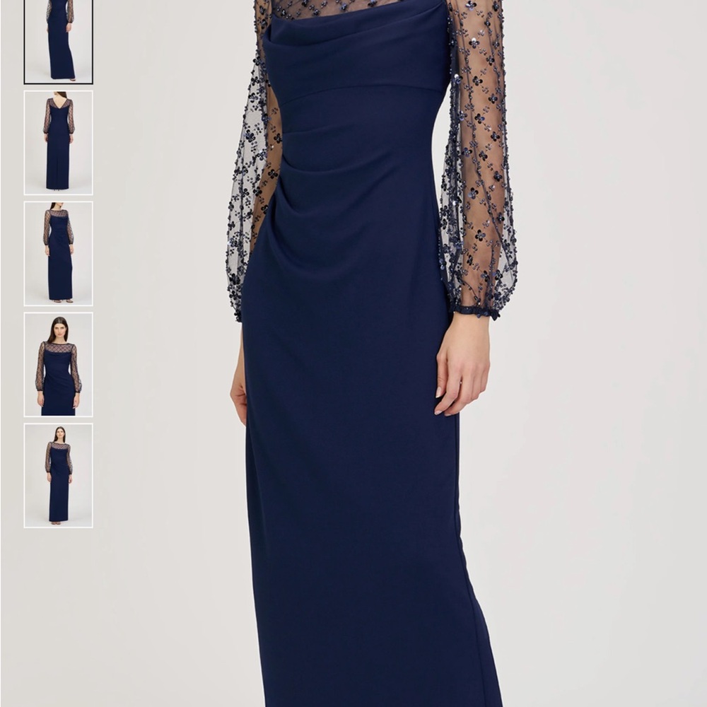 JS Collections Blue Off the Shoulder Gown with Bishop Sleeves